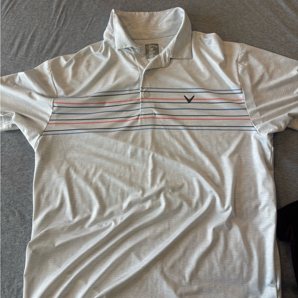 Callaway Light Gray Polo with Stripes